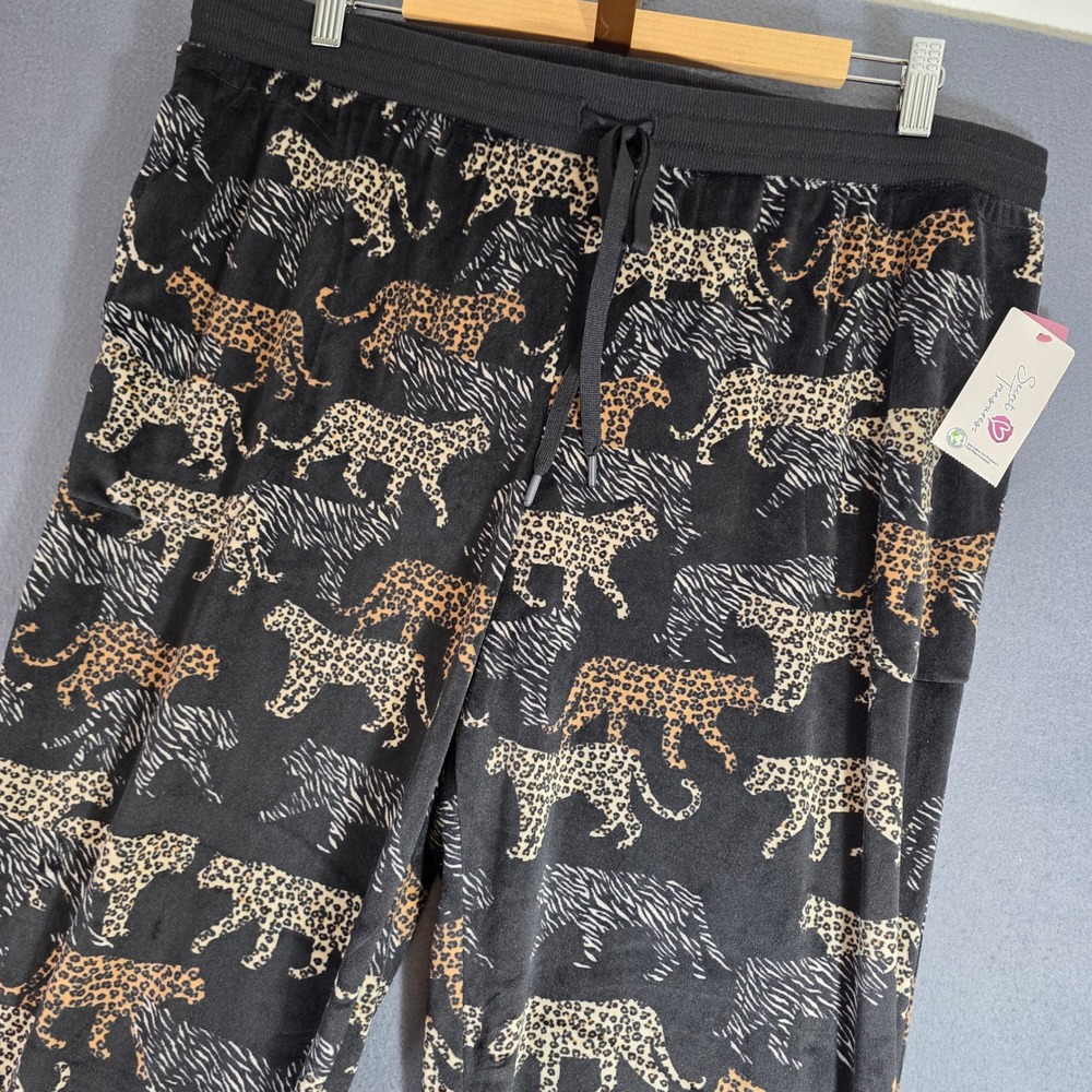 Secret Treasures Womens XL Jogger Lounge Pajama Pants Black Leopard Print Velour